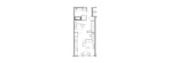 a floor plan of a small house with a bedroom and a living room