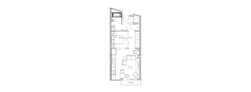 a floor plan of a small apartment with a bedroom and a living room