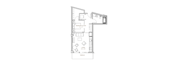 a floor plan of a house with a bedroom and a living room