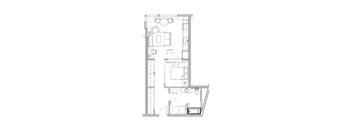 a floor plan of a small apartment with a bedroom and a living room