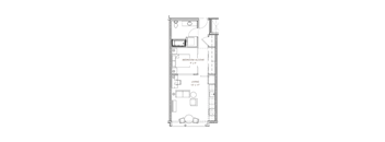 a floor plan of a small apartment with a bedroom and a living room