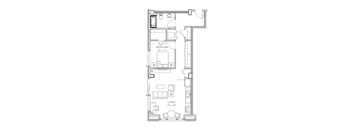 a floor plan of an apartment with a bedroom and a living room