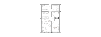 a floor plan of a small apartment with a bedroom and a living room