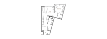 rectangular floor plan of a home with a bedroom and a living room