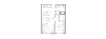 a floor plan of a small house with a bedroom and a living room