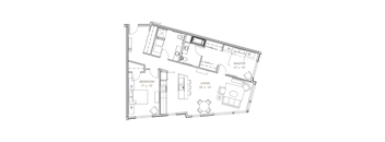 a floor plan of a small apartment with a bedroom and a living room