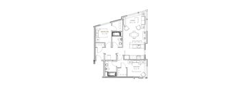 floor plan of the second floor of an apartment with furniture and a balcony
