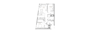 floor plan of the apartment with bedroom and living room on the second floor