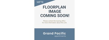 A sign indicating that a floor plan image for a Grand Pacific apartment is coming soon.