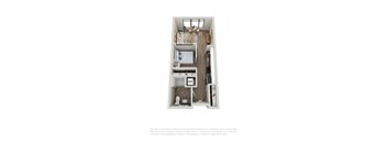 a stylized floor plan with a bedroom and a bathroom
