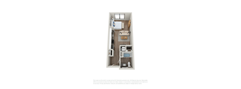 a stylized floor plan with a bedroom and a bathroom