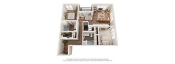 a view of the 1 bedroom floor plan with the kitchen and living room
