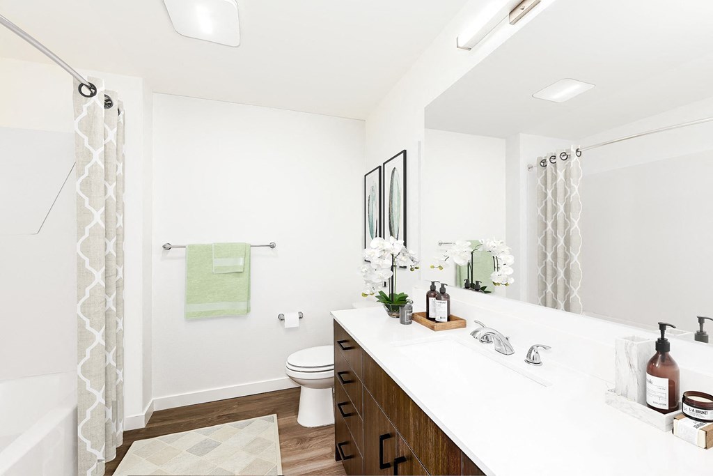 a bathroom with a shower and a sink and a toilet