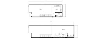 A floor plan of a house with two bedrooms, a living room, and a kitchen.