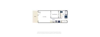 a floor plan of a studio apartment with a bedroom and a living room