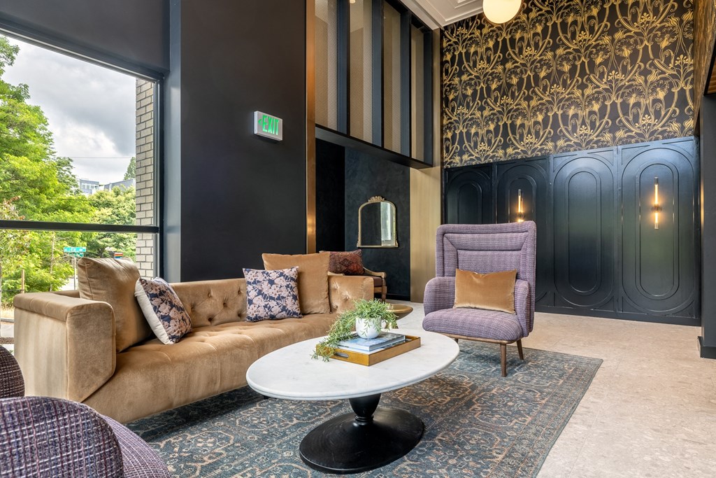 a living room with a couch and a coffee table
