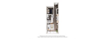 a floor plan of a studio apartment with a bedroom and a bathroom