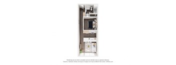 a floor plan of a studio apartment with a bedroom and a bathroom