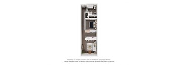 a floor plan of a studio apartment with a bedroom and a bathroom