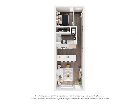 a floor plan of a studio apartment with a closet