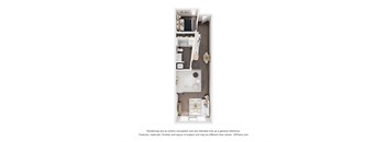 a floor plan of a studio apartment with a bedroom and a bathroom