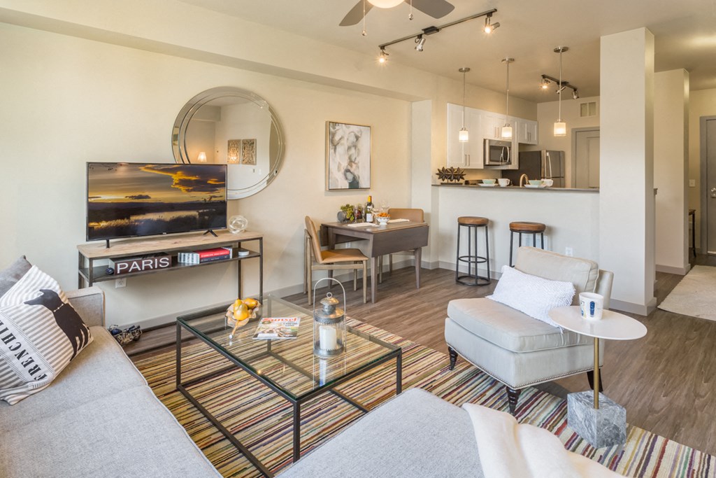 a living room with a couch and a coffee table