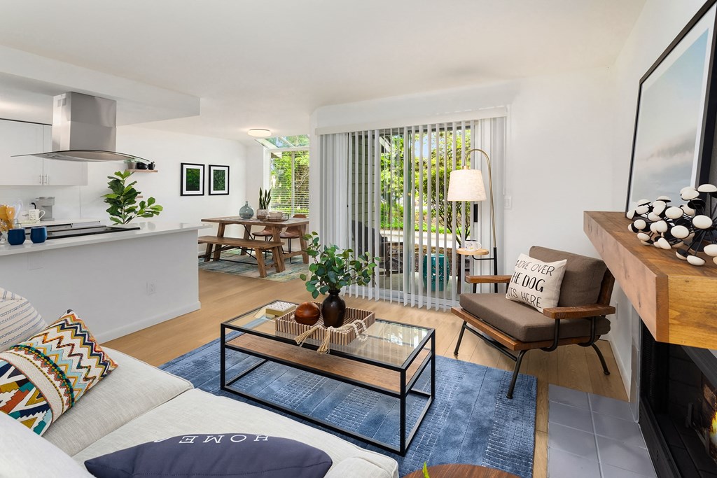 a living room with a couch and a coffee table