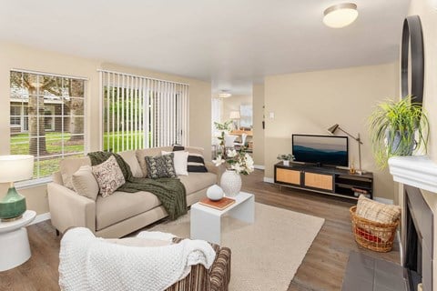 a living room with a couch and a tv