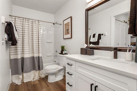 a bathroom with a shower and a sink and a toilet