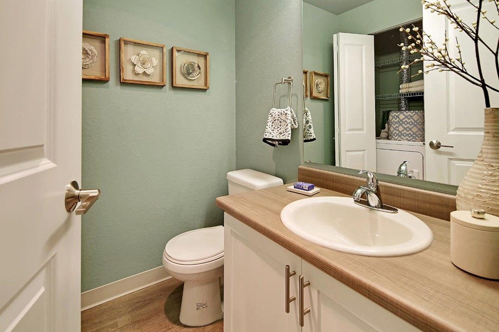 a bathroom with a sink toilet and a mirror