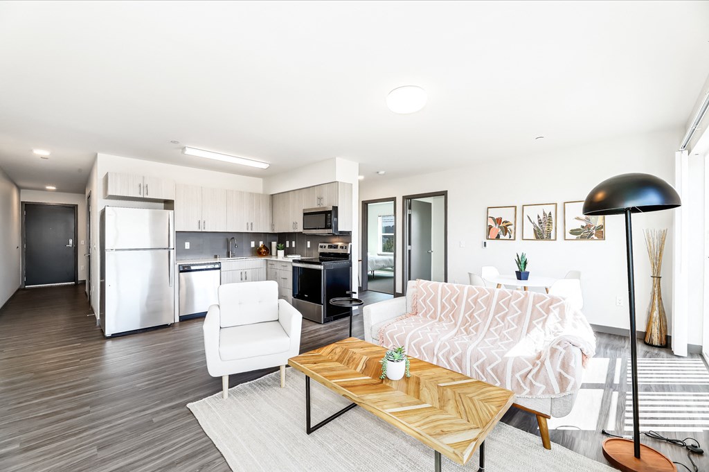 a living room with a couch and a coffee table