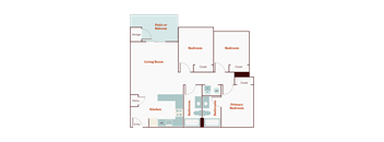 A diagram of a house layout with labeled rooms such as a kitchen, living room, and bedrooms.