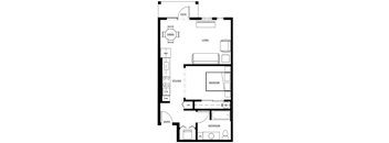 a floor plan of a small house with a kitchen and a living room