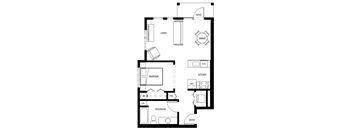 a floor plan of a small house with a bedroom and a living room