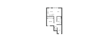 A black and white image of a floor plan for a small apartment.