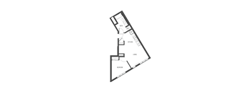 A floor plan of a house with a living room, bedroom, kitchen, and bathroom.