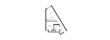 A black and white drawing of a house layout with labeled rooms.