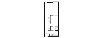 a small floor plan of a room with a bedroom and a kitchen and a bathroom