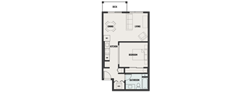 a floor plan of a small house with a bedroom and a living room