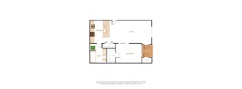a floor plan of a studio apartment with a bedroom and a living room