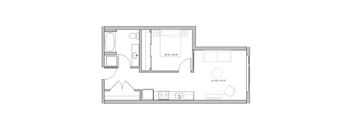 a floor plan of a small apartment with a bedroom and a living room