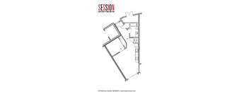 A black and white image of a floor plan for Session Apartments.