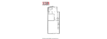 A black and white image of a floor plan for apartment living.
