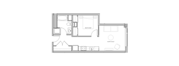 black and white floor plan of a residence with a bedroom and a living room