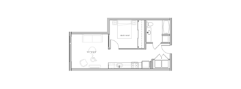 a floor plan of a small apartment with a bedroom and a living room