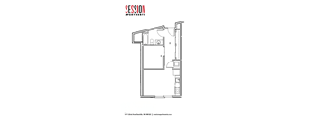 A black and white drawing of a floor plan for apartment living.