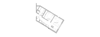 a small floor plan of a bedroom with a bathroom and a closet