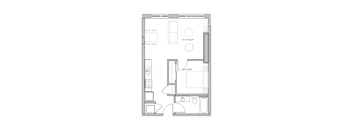 rectangular floor plan of a home with a bedroom and a living room