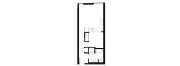 a floor plan of a small apartment with a bedroom and a living room