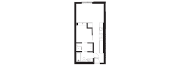 a floor plan of a small apartment with a kitchen and a living room